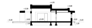 Przekrój w projekcie domu z dachem płaskim Illecebrosus I g2