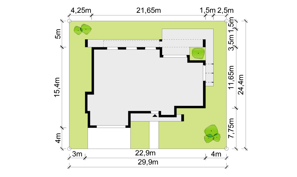 Usytuowanie domu na działce projekt Illecebrosus I G2