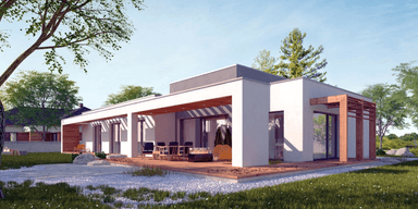 Porjekt domu parterowego z dużym garażem i dachem płaskim Illecebrosus I G2