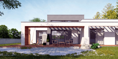 Widok na dom parterowy Illecebrosus I G2 dom nowoczesny