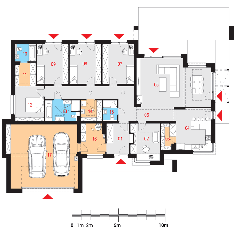 Rzut parteru projektu domu parterowego z dachem płaskim Illecebrosus V G2