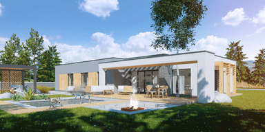 Widok na dom parterowy z dachem płaskim Illecebrosus V G2