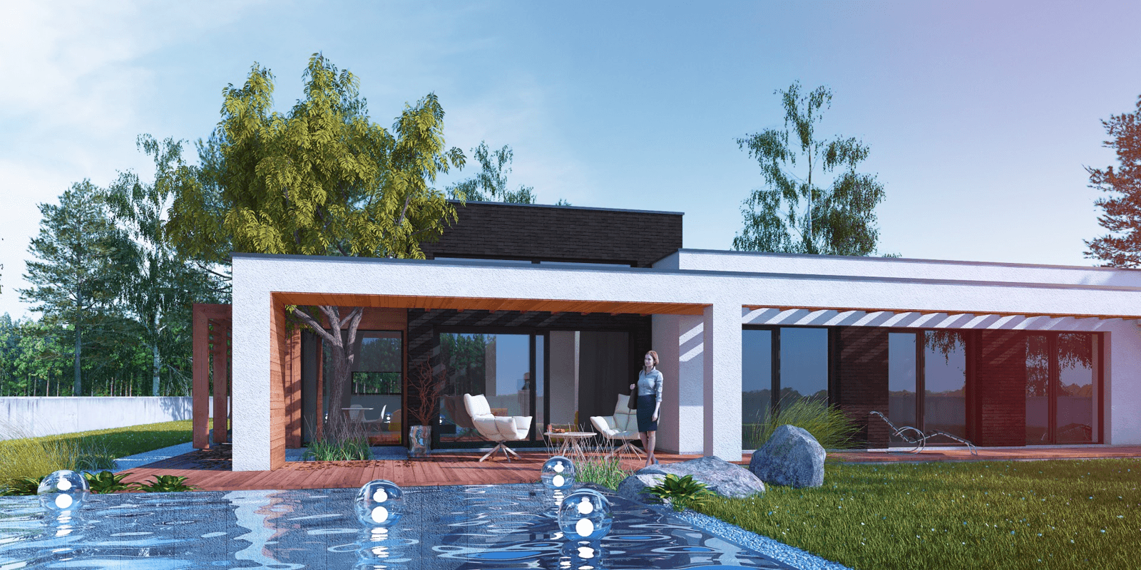 Basen i elewacja ogrodowa projektu domu nowoczesnego Illecebrosus III G2