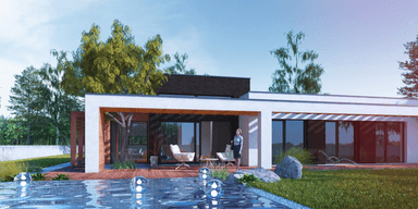 Basen i elewacja ogrodowa projektu domu nowoczesnego Illecebrosus III G2