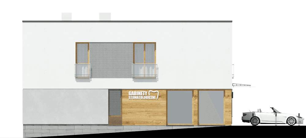 Elewacja boczna budynku usługowo-mieszkalnego Oppidanus I G2