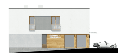 Elewacja boczna budynku usługowo-mieszkalnego Oppidanus I G2