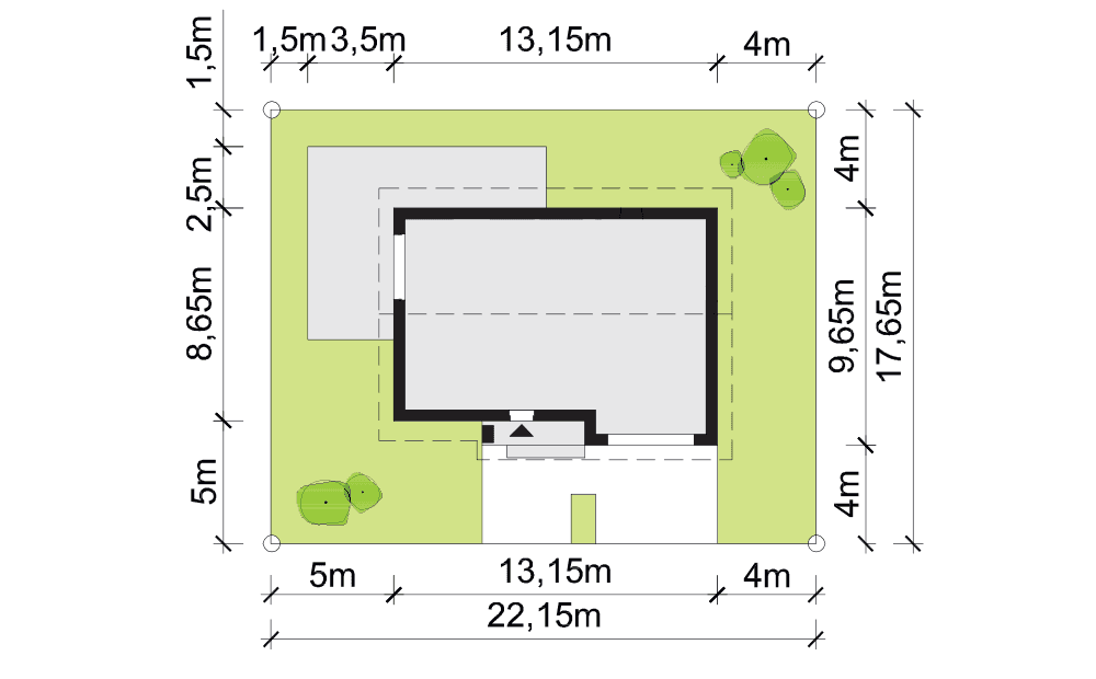 rzut usytuowania domu jednorodzinnego Simplex III G1