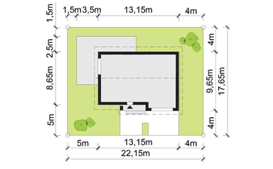 rzut usytuowania domu jednorodzinnego Simplex III G1