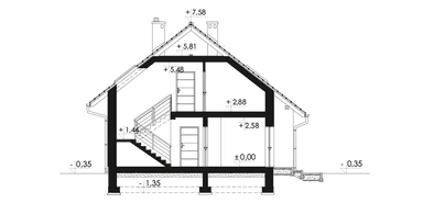 przekrój domu jednorodzinnego Simplex III G1