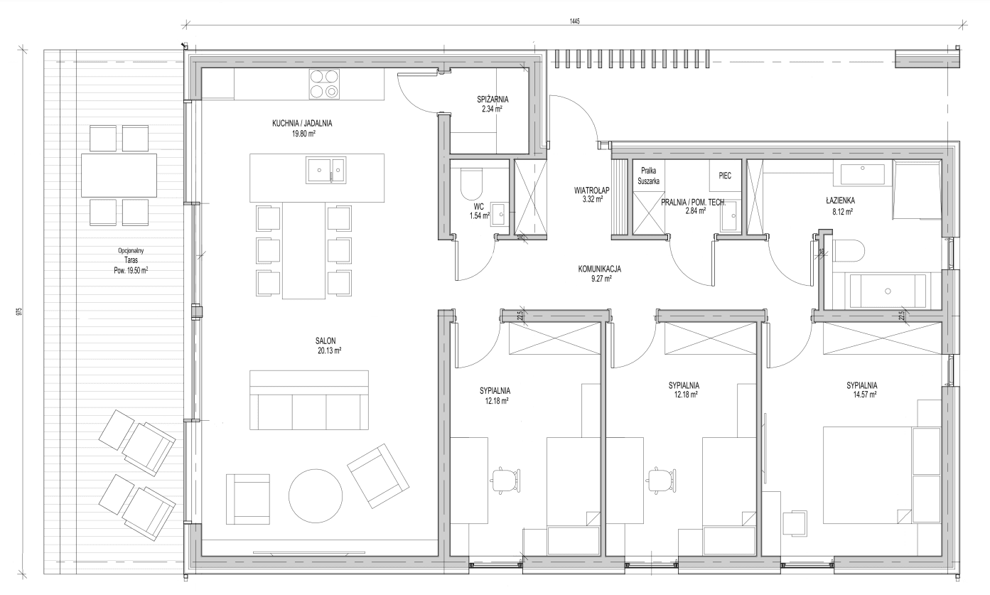 Rzut parteru w domu modułowym ALM