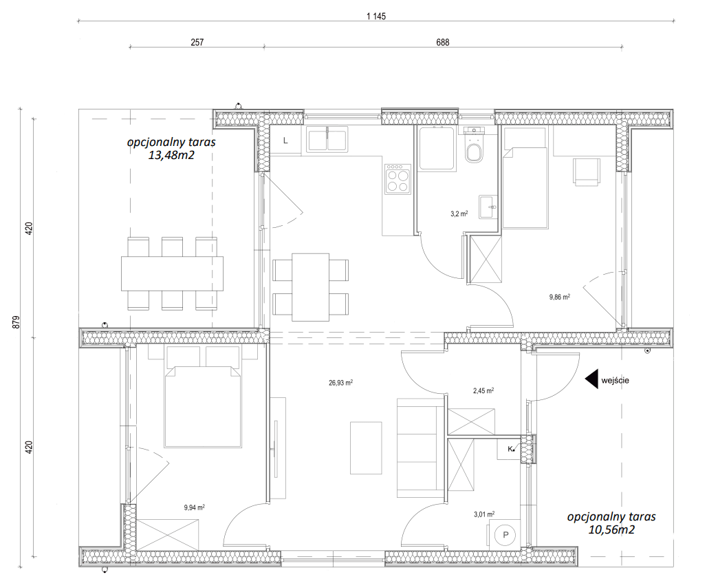 Rzut parteru w domu modułowym