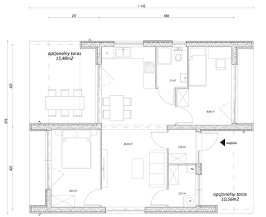 Rzut parteru w domu modułowym