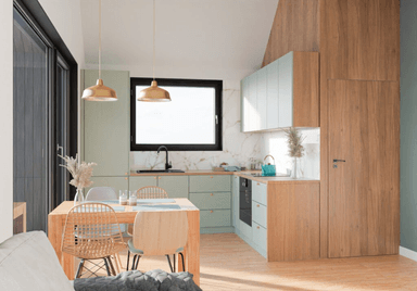 Dom modułowy ASKE widok na śliczną kuchnię i jadalnie