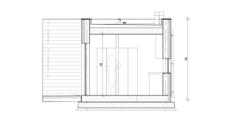 Przekrój w domu modułowym Furu