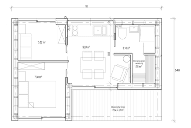 Rzut parteru w domu modułowym Furu