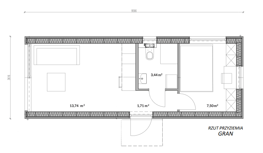 Rzut parteru w domu modułowym GRAN