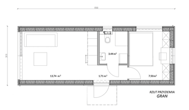 Rzut parteru w domu modułowym GRAN