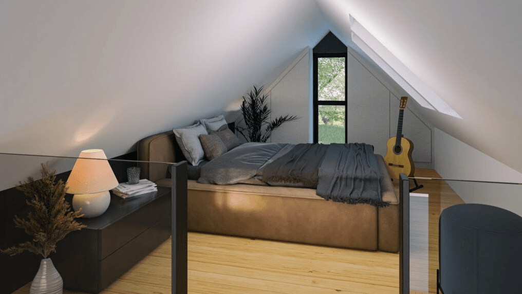 Sypialnia w domu modułowym GRAN