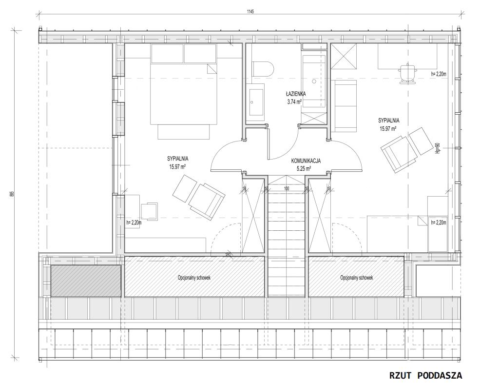 Rzut poddasza w domu modułowym LIND-wp
