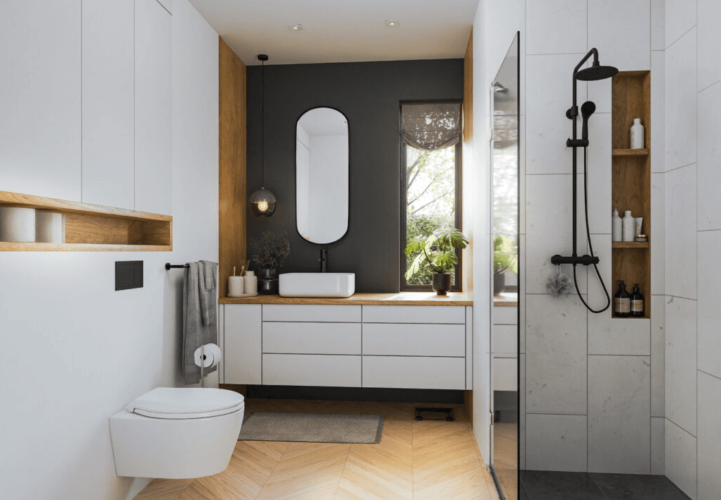 Piękna łazienka w domu modułowym LIND