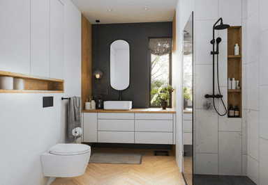 Piękna łazienka w domu modułowym LIND