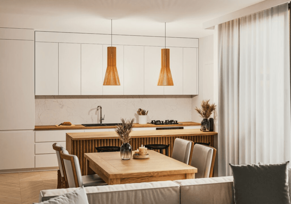 Wnętrze domu modułowego LIND -wp - piękna kuchnia i slaon