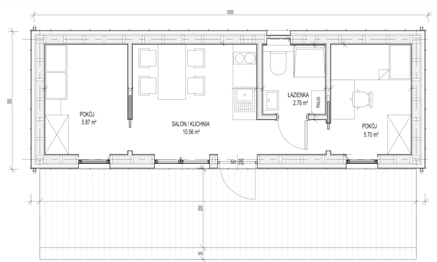 Rzut parteru w domu modułowym SKOG