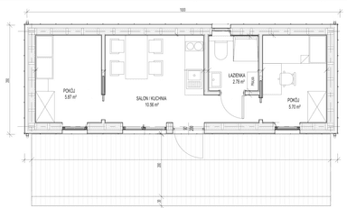 Rzut parteru w domu modułowym SKOG