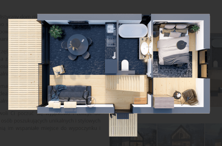 Wizualizacja rzutu parteru w domu modułowym