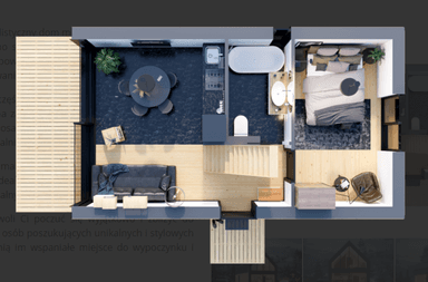 Wizualizacja rzutu parteru w domu modułowym