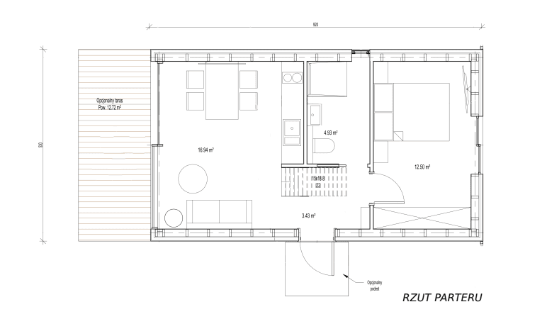 Rzut parteru w domu modułowym UTEN