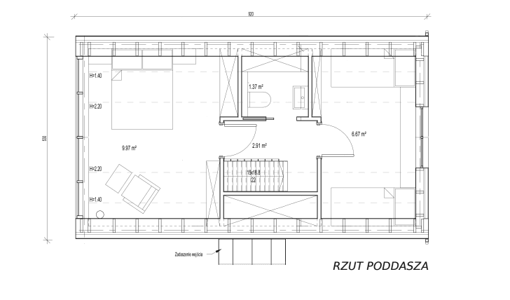 Rzut poddasza w domu modułowym UTEN