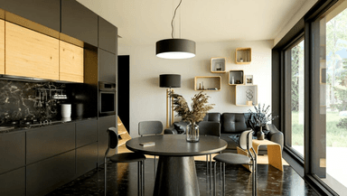 Piękna kuchnia z jadalnią w domu modułowym UTEN