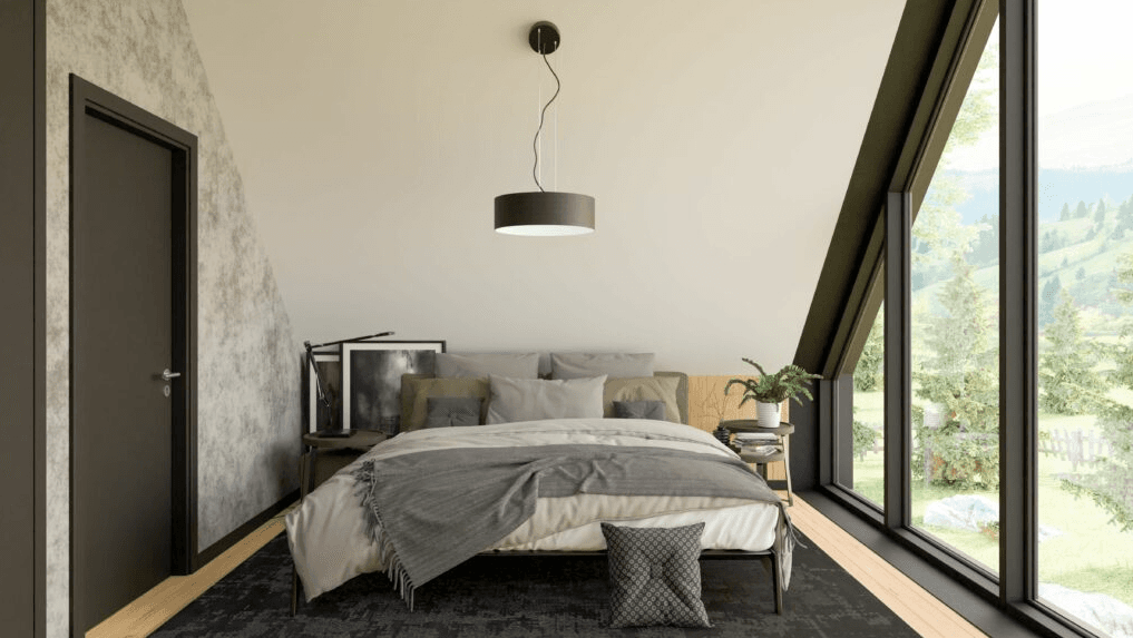 Wizualizacja sypialni w domu modułowym UTEN