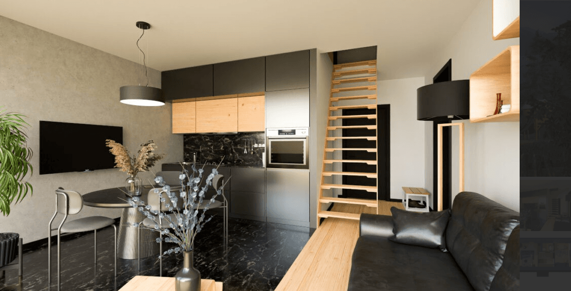 Wizualizacja wnętrza domu modułowego UTEN