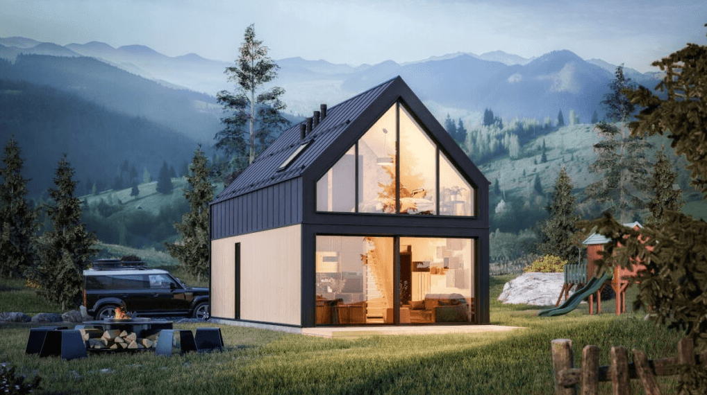 Realizacja domu modułowego Uten, przeszklenia od strony ogrodu