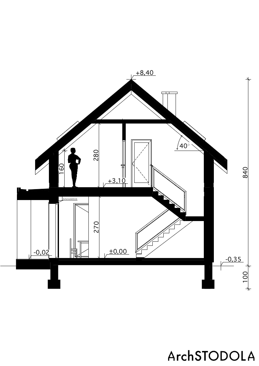 Przekrój dom Nasza Stodoła M szkielet drewniany