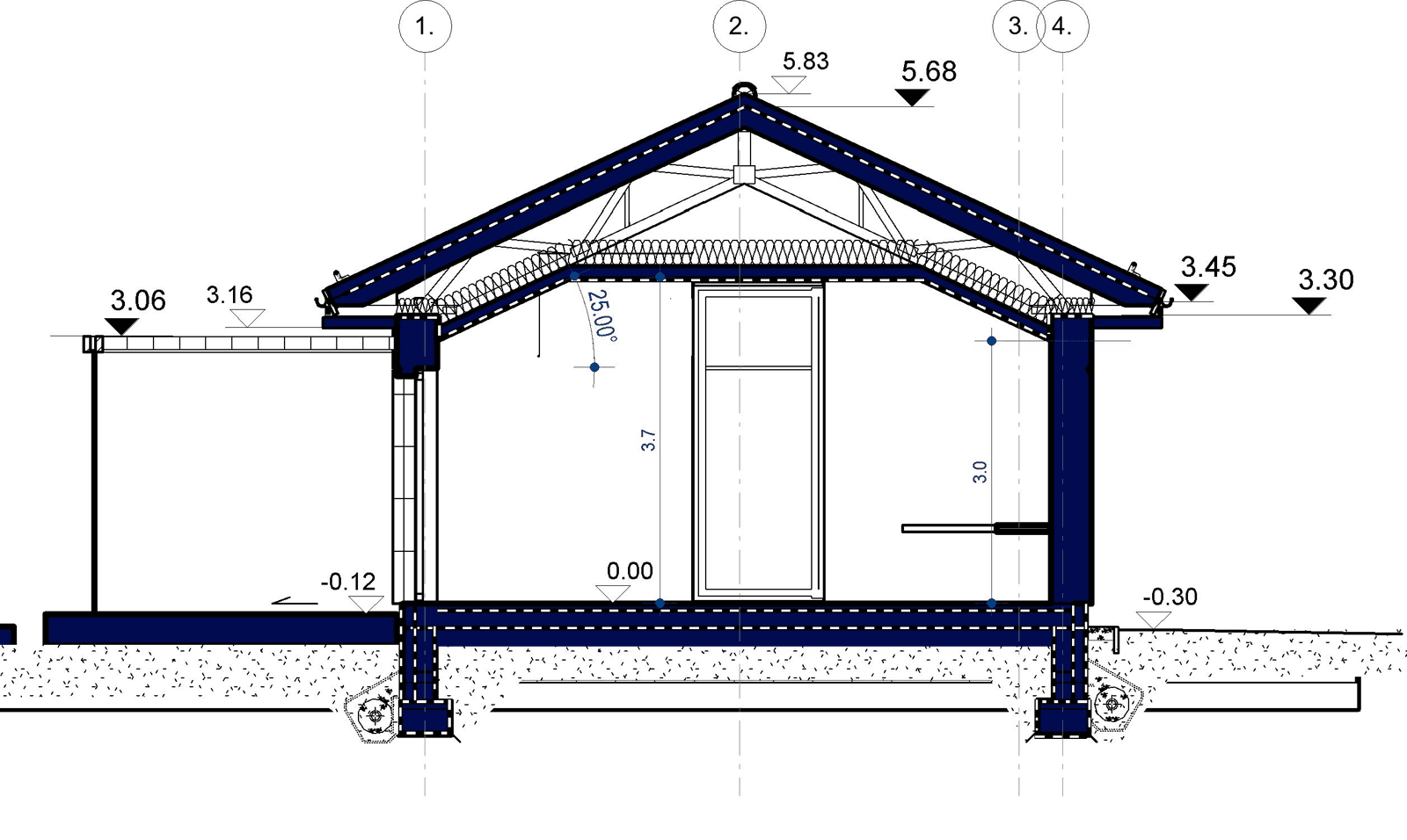 Przekrój domu parterowego Domidea 12 w.6