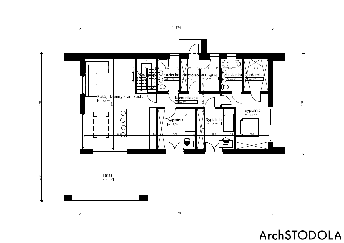 Projekt Nasza Stodoła parterowa szkielet drewniany