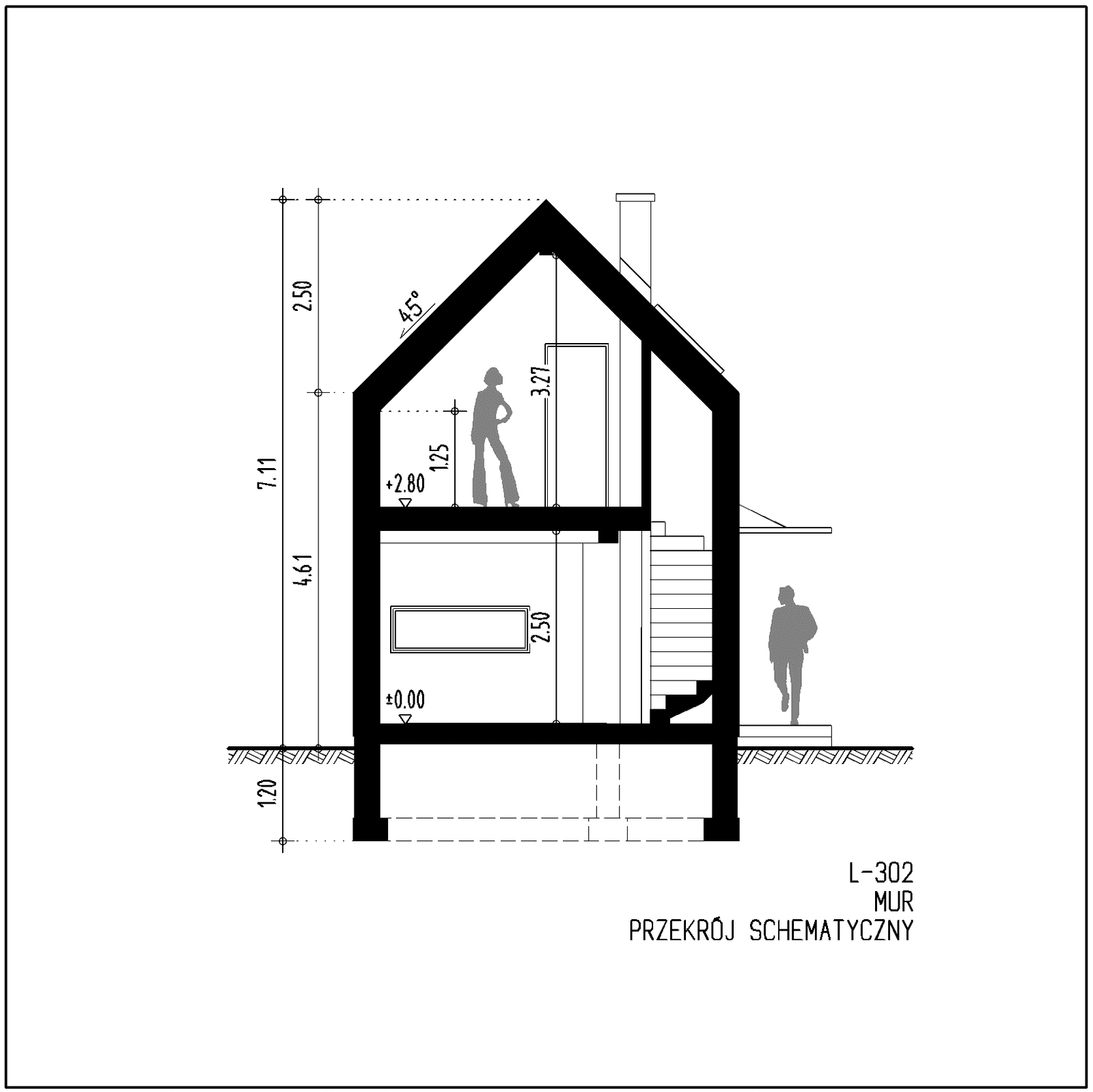 Przekroj projekt domu L-302 murowany