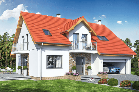 Widok na projekt domu jednorodzinnego Bocian 1 z garażem 2-stanowiskowym