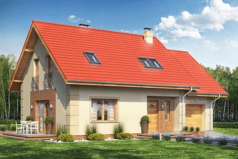 Widok na projekt domu Pinczer 2 z garażem dom tani w budowie