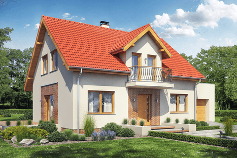 Widok na dom jednorodzinny Sowa 2 z garażem