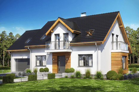 Porjekt domu jednorodzinnego z poddaszem Sowa 5 z garażem dwustanowiskowym