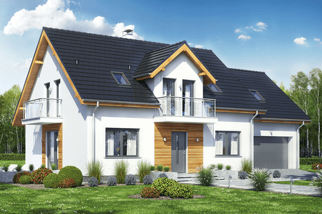 Widok na projekt domu Sowa 9 z garażem 2-stanowiskowym