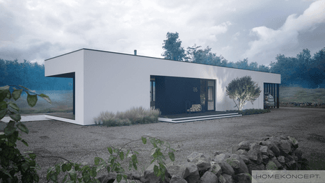 Widok na piękny dom parterowy płaskim dachem HK86