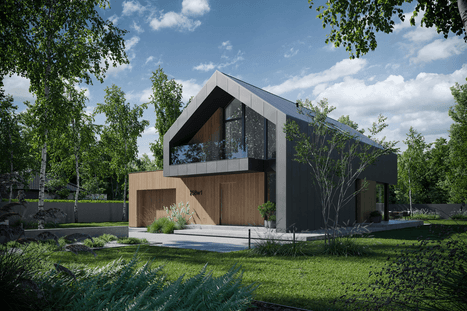Widok na piękny mały dom z antresolą projekt Modern House 758 g wariant 1