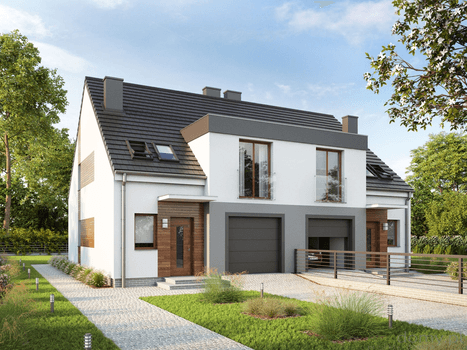 Wizualizcja domu jednorodzinnego bliźniaka i dwurodzinny dwulokalowy dom Eco 20