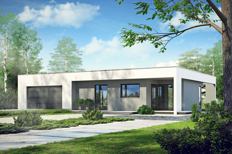 Wizualizacja domu parterowego z dachem płaskim Aktywny D23